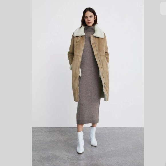 ❤️ ♥️ LAST size M ♥️ ❤️ NWT ZARA FAUX SUEDE LONG BIKER JACKET - Picture 6 of 14